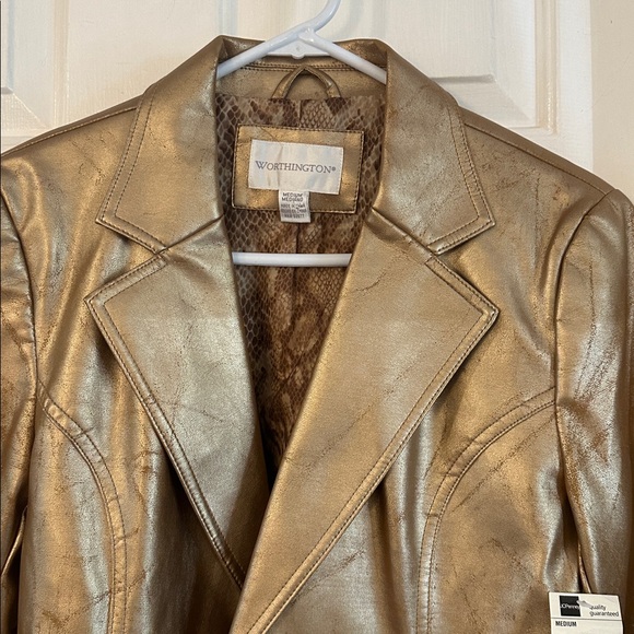 Vintage NWT Women's Worthington Gold Polyester Faux Leather Jacket Size Medium - Picture 3 of 9